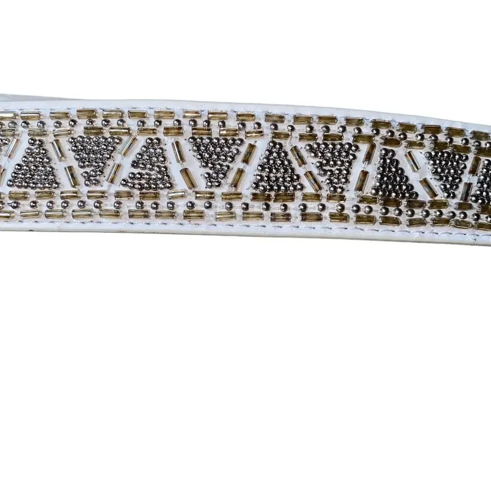 White House Black Market Beaded Studded Rhinestone snap button elastic belt sz S